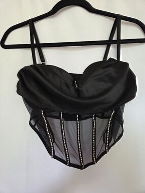 Windsor Black Corset Top Mesh And Rhinestones